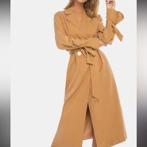 NWT C/Meo collective camel tan Unstoppable Trench double breasted Long coat XS S